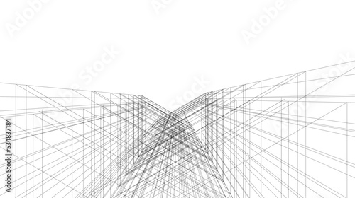 Linear architectural drawing vector illustration © Yurii Andreichyn