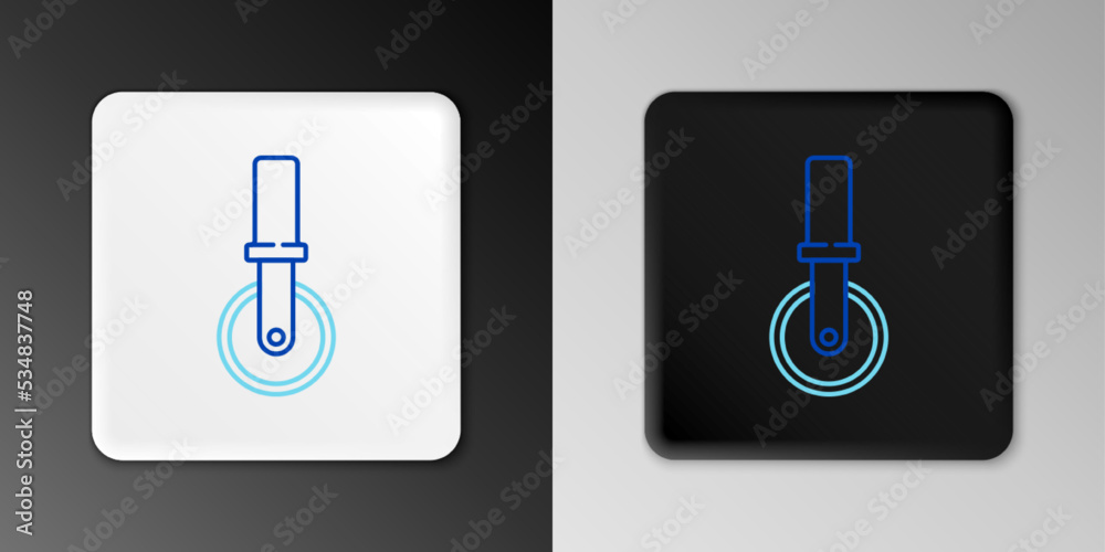 Line Pizza knife icon isolated on grey background. Pizza cutter sign. Steel kitchenware equipment. Colorful outline concept. Vector Line Pizza knife icon isolated on grey background. Pizza cutter sign. Steel kitchenware equipment. Colorful outline concept. Vector