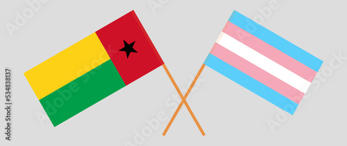 Crossed flags of Guinea-Bissau and Transgender Pride. Official colors. Correct proportion