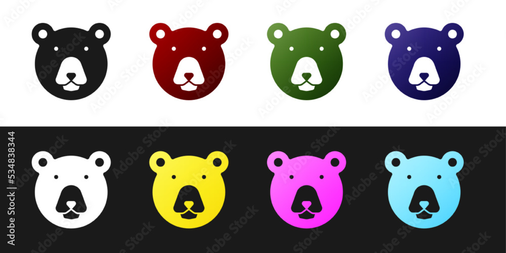 Obraz premium Set Bear head icon isolated on black and white background. Vector