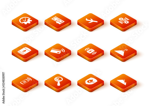 Set Contactless payment, Magnifying glass and analysis, Voice assistant, , Waterproof and icon. Vector