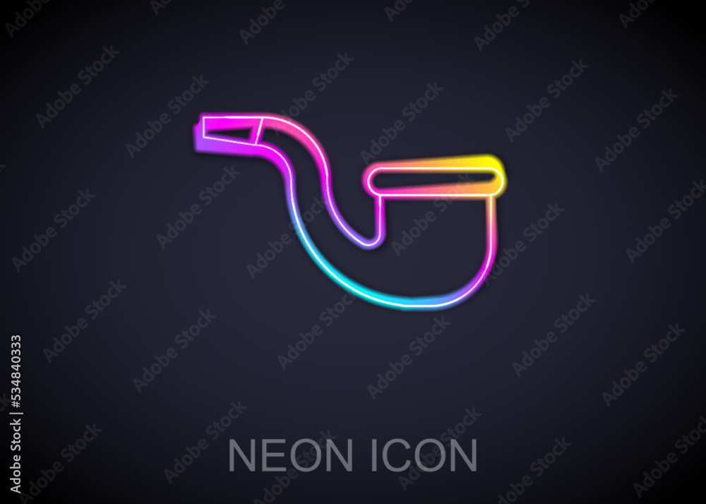 Glowing neon line No pipe smoking icon isolated on black background. Dont smoke. Tobacco pipe. Vector Glowing neon line No pipe smoking icon isolated on black background. Dont smoke. Tobacco pipe. Vector
