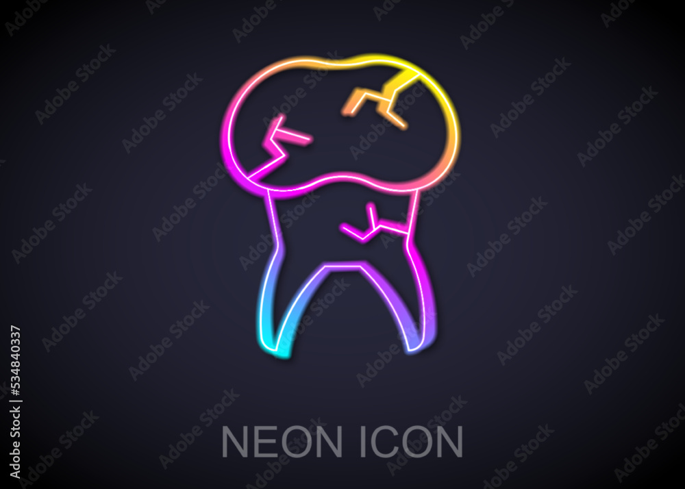 Glowing neon line Tooth with caries icon isolated on black background. Tooth decay. Vector Glowing neon line Tooth with caries icon isolated on black background. Tooth decay. Vector