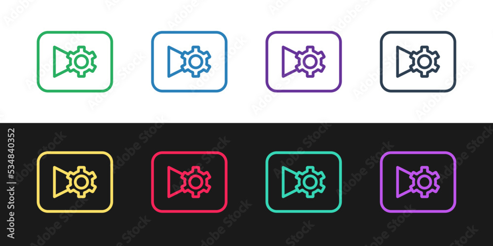 Set line Music or video settings button icon isolated on black and white background. Vector