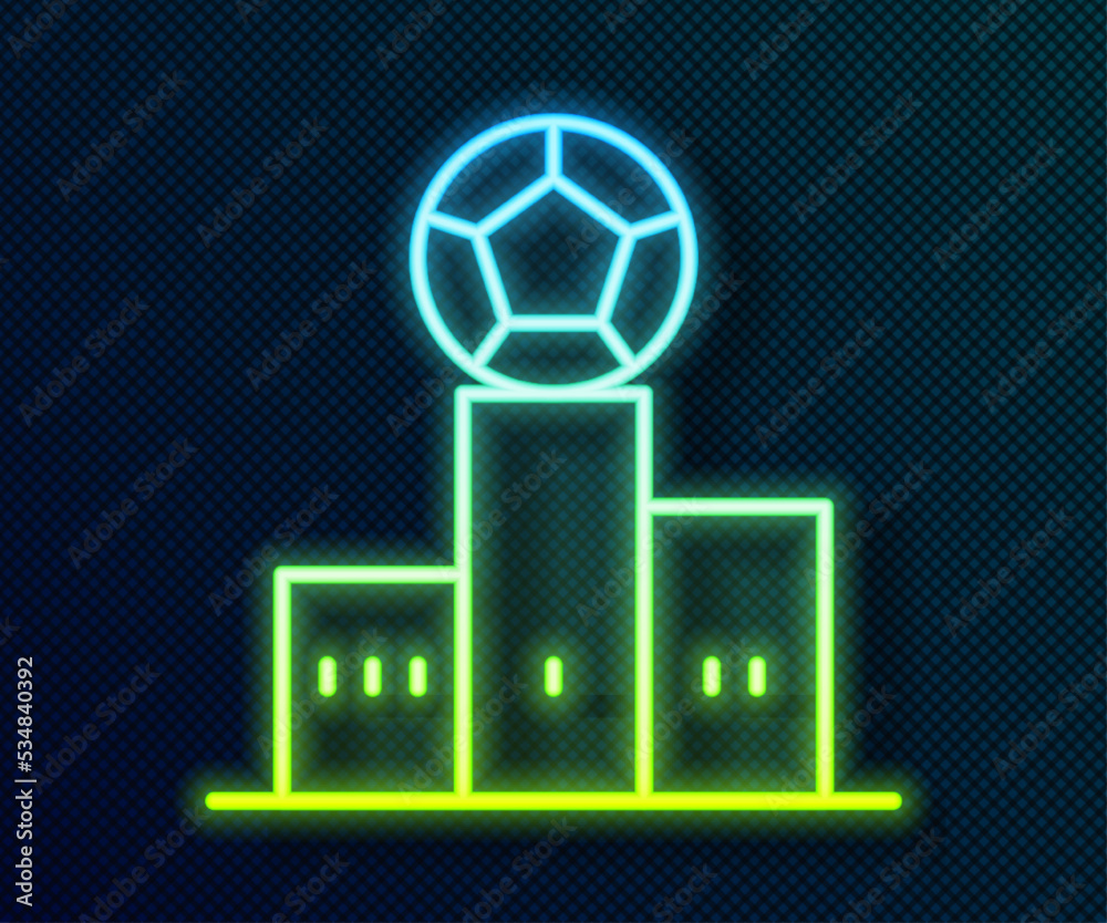 Glowing neon line Award over sports winner podium icon isolated on black background. Vector Glowing neon line Award over sports winner podium icon isolated on black background. Vector