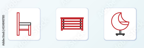 Set line Armchair, Chair and Chest of drawers icon. Vector