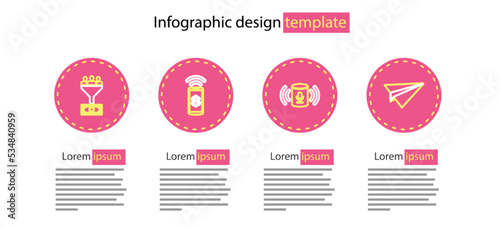 Set line Voice assistant, Paper plane, Contactless payment and Lead management icon. Vector