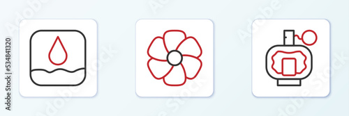 Set line Aftershave, Water drop and Flower icon. Vector
