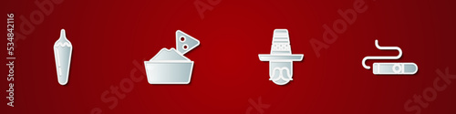 Set Hot chili pepper pod, Nachos in bowl, Mexican man sombrero and Cigar icon. Vector