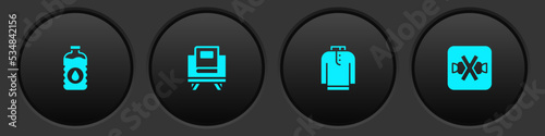 Set Bottle of water, Holy book Koran, Shirt kurta and No sweets icon. Vector