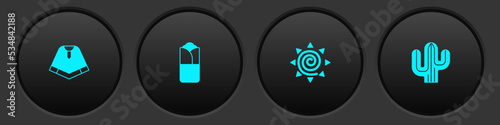 Set Poncho, Burrito, Sun and Cactus icon. Vector