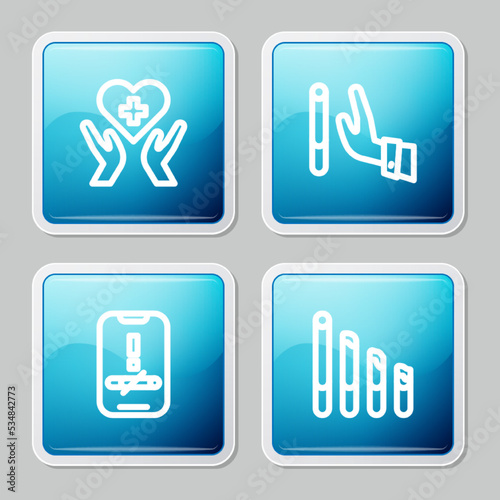 Set line Heart with cross, Giving up cigarette, No smoking and Smoking icon. Vector