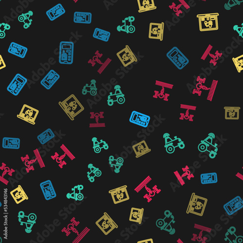 Set line Smart control farming system, Wireless tractor smart, Laptop application for and with drone on seamless pattern. Vector