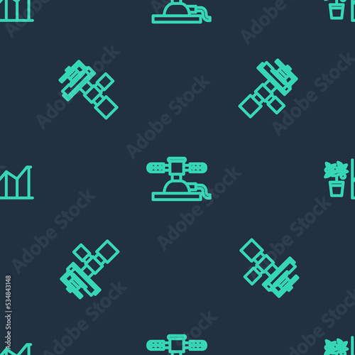 Set line Automatic irrigation sprinklers, and Flower statistics on seamless pattern. Vector