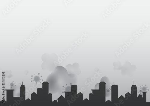 covid-19 virus, PM2.5 air pollution and hazardous dust concept on grey background, corona virus infection and effect of PM2.5 dust, empty space for display logo and content, pneumonia disease