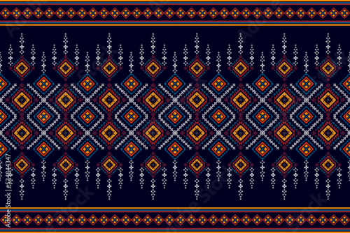 Ikat ethnic seamless pattern decorative design. Aztec fabric carpet boho mandalas textile decor wallpaper. Tribal native motif decoration traditional embroidery vector 