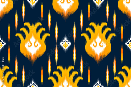 Ikat ethnic seamless pattern decorative design. Aztec fabric carpet boho mandalas textile decor wallpaper. Tribal native motif decoration traditional embroidery vector 