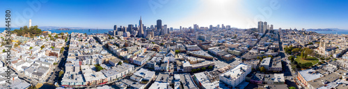 Aerial: beautiful San Francisco Bay Area cityscape. Drone view 