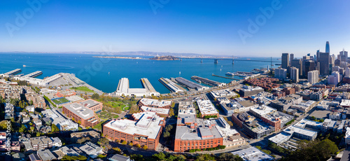 Aerial: panorama San Francisco Bay Area. Drone view 