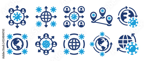 Outbreak of pandemic disease icon set. Medical concept.