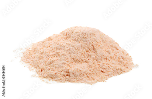 Pile of lentil flour on white background