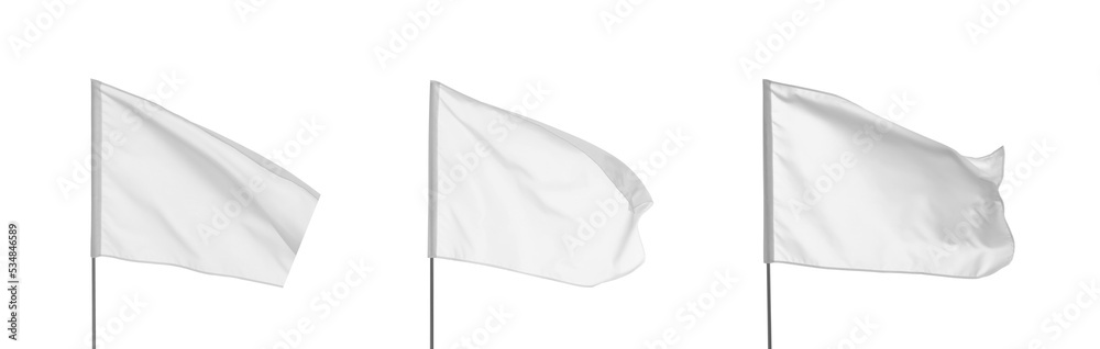 Set with blank flags on white background. Banner design