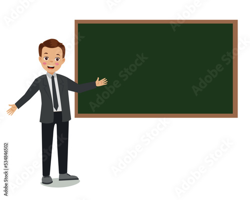 male teacher in front of the lesson board in the classroom