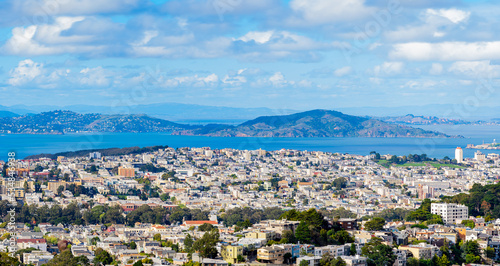 Epic cityscape of San Francisco from Twin Peaks hills 

