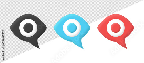 3d eye icon speech bubble emoji icon symbol, i am a witness sign, visual vision view sign - eyesight symbol - sight look sign in 3d illustration
