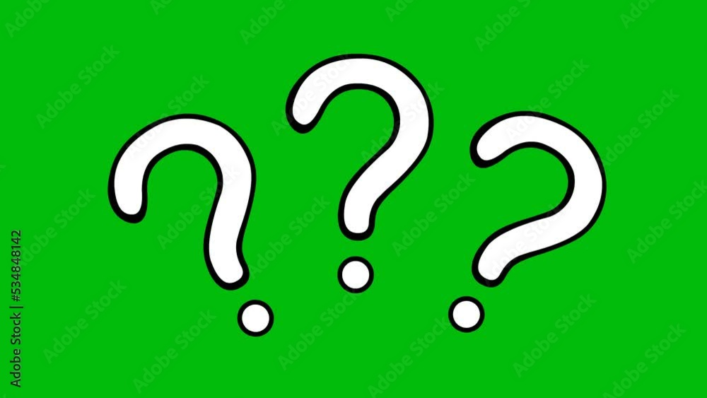 Animation of question marks drawn in black and white. On a green key chroma background