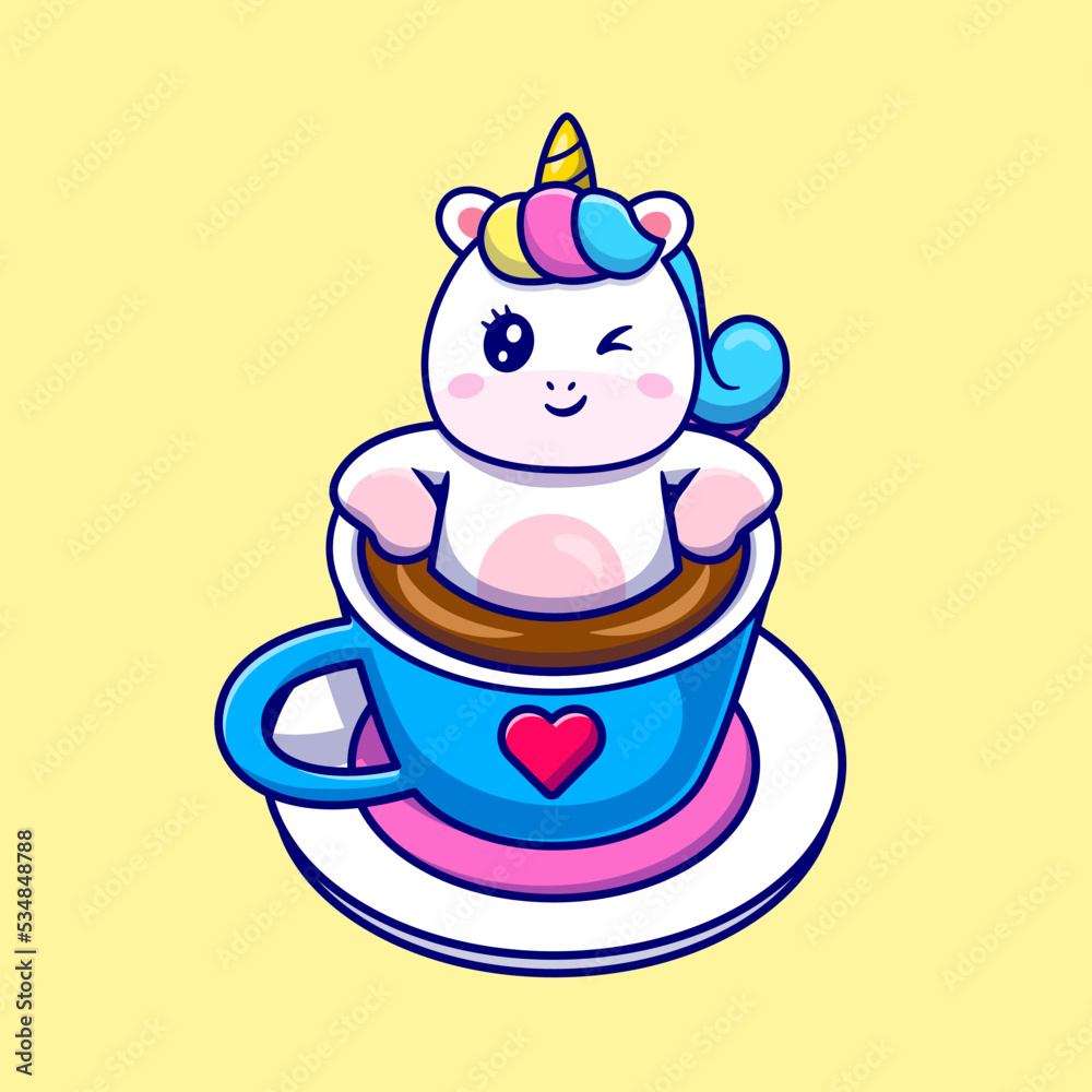 Cute Unicorn Relaxing In Coffee Cup Cartoon Vector Icon 
Illustration. Animal Drink Icon Concept Isolated Premium 
Vector. Flat Cartoon Style
