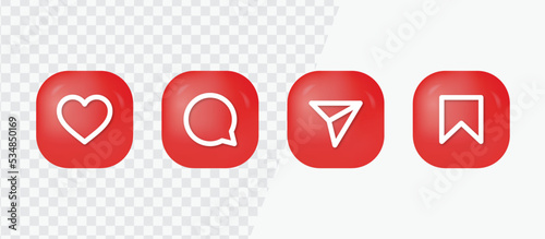 3d social media notification icons, Like love comment share buttons in 3d modern style, Thumb up and heart icon. like, forward, comment repost icon