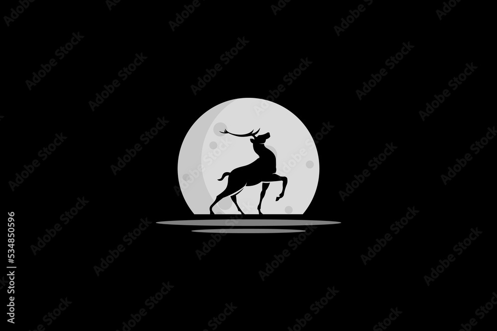 Night Moon With Deer Logo Design Template
