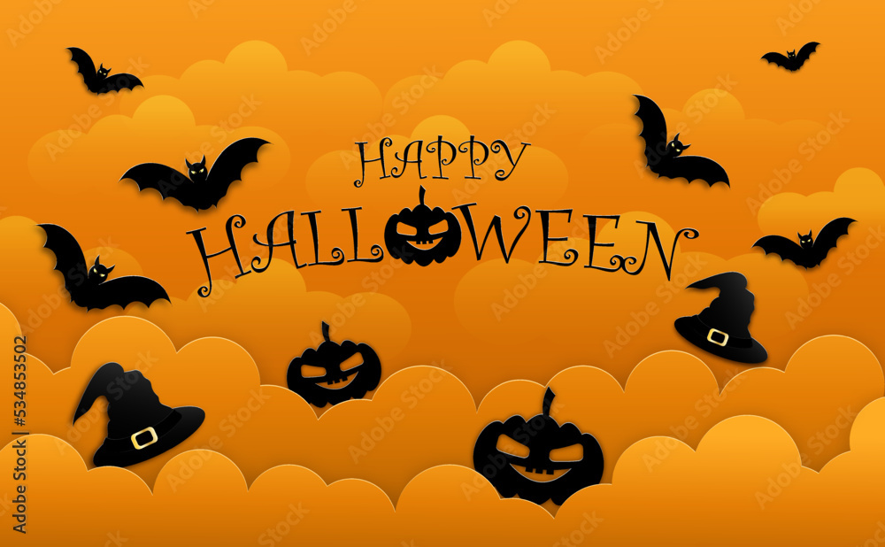 Happy halloween spooky card in paper cut style