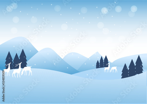  Vector illustration of the snow forest.Cold scene and mountain landscape in flat design for banner, template, background - vector illustration Eps 10. © Nongnuch