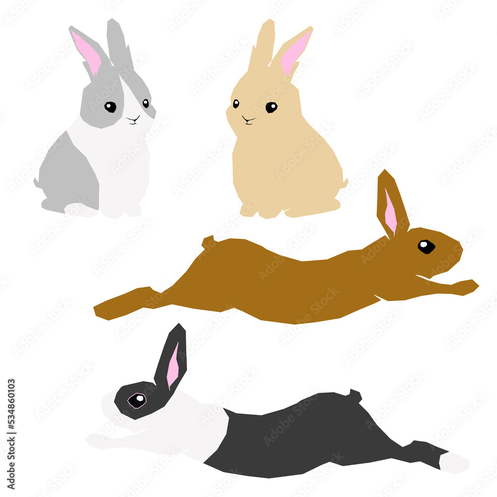 Fototapeta premium Cutout style sitting rabbit and jumping rabbit set