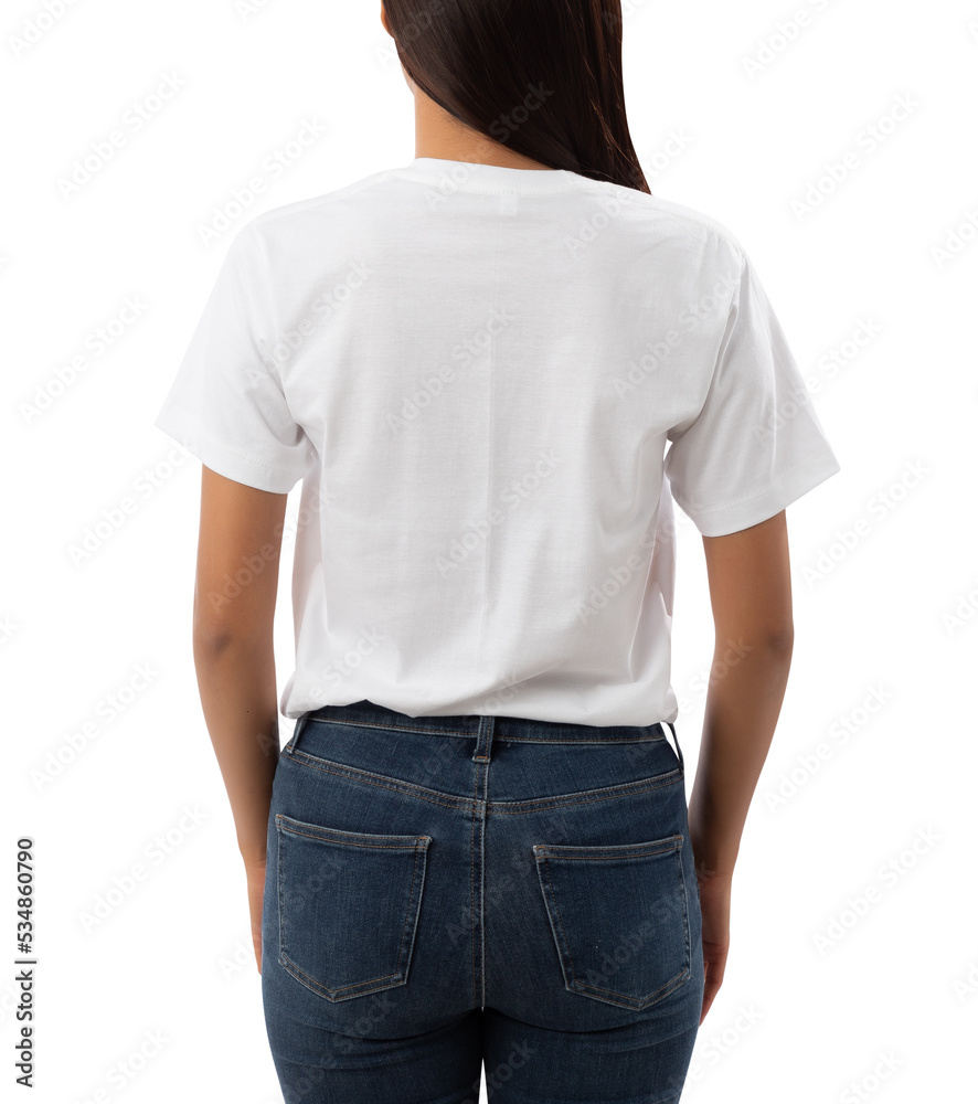 Young woman in white T shirt mockup cutout, Png file. Young woman in white T shirt mockup cutout, Png file.