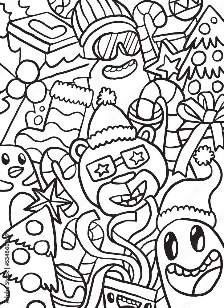 Christmas Things Doodle Coloring Page