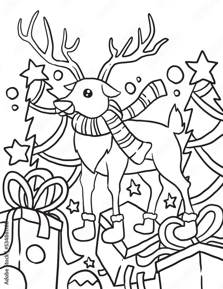 Naklejka premium Reindeer Christmas Doodle Coloring Page