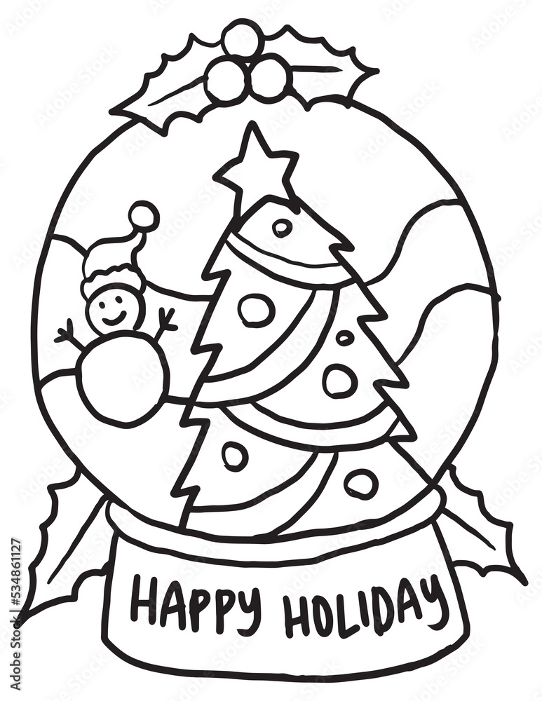 Snow Globe Christmas Doodle Coloring Page