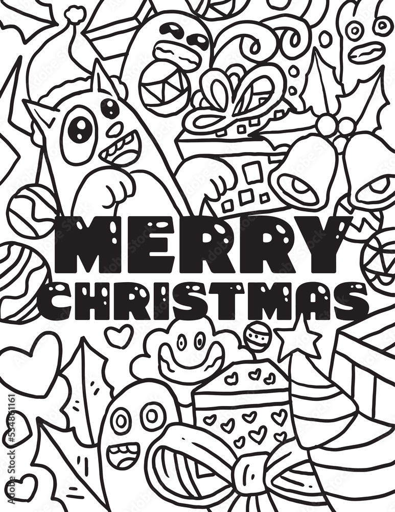 Merry Christmas Doodle Coloring Page