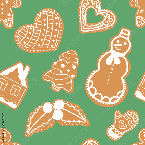 seamless endless vector pattern of Christmas gingerbread.
