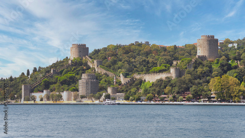 Ruins of Rumelihisari, Bogazkesen Castle, or Rumelian Castle, in a summer day, located at the hills of the European side of Bosphorus Strait, Istanbul, Turkey, built by Ottoman Sultan Mehmet II