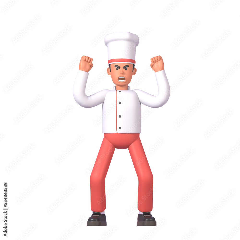 3d render of angry cook in white uniform 3d render of angry cook in white uniform