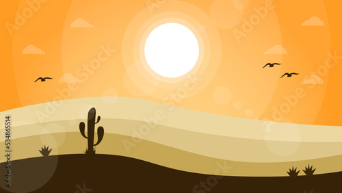 Desert Concept For desktop Walpaper. Cartoon desert landscape. desert nature background. desert with cactus. 4k desktop walpaper. cactus in desert. 