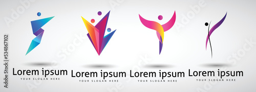 Vector Set Human Body Logos, People Shapes, Linear Colorful Stylized Figures. Use For Fitness, Wellness, Sport Competitions, Other Activities Identity. Healthy Lifestyle, Dancing Icons, Etc.