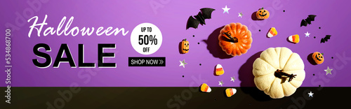 Halloween sale banner with Halloween decorations