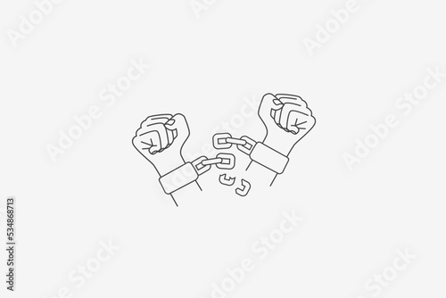 Illustration vector graphic of two hand and handcuff. Freedom, independece, emancipation. Good for icon or symbol