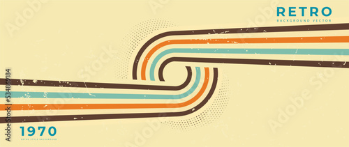 Abstract earth tone 70s background vector. Vintage retro style wallpaper with lines, stripes, circles, grunge. 1970 color illustration design suitable for poster, banner, decorative, wall art.