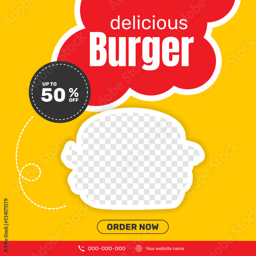 Delicious burger and food menu social media banner. - Vector.